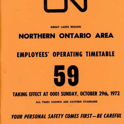 Timetable, Northern Ontario 59, October 29th 1972.