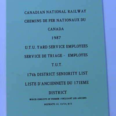 Canadian National Railway, UTU Yard Service Employees, 17th District Seniority List 1987