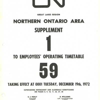 CN Employee Operating Time Table, Supplement 1/2 for Time Table 59 for Pacific Region, Saint John Division, Effective Sunday, December 27, 1972