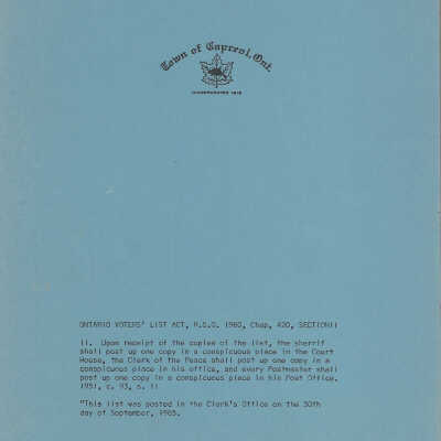 Town of Capreol Voters' List 1965