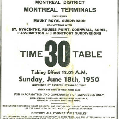 Employee Timetable, CN Rail, Montreal Terminals 30, June 18th 1950.