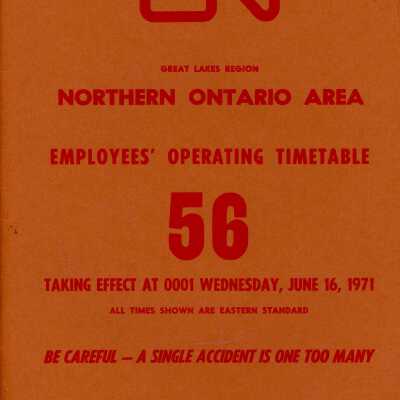 Timetable, Northern Ontario 56, June 16 1971.