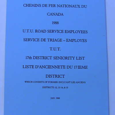 Canadian National Railway, UTU Yard Service Employees, 17th District Seniority List 1988