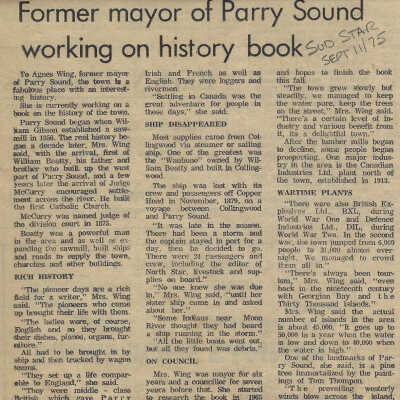 Article: Former Mayor of Parry Sound Working on History Book
