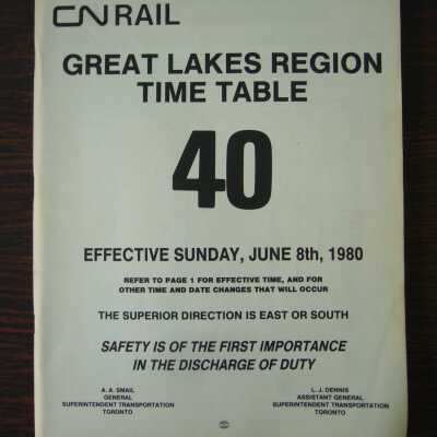 CN Great Lakes Region Time Table No. 40, Effective Sunday, June 8th, 1980