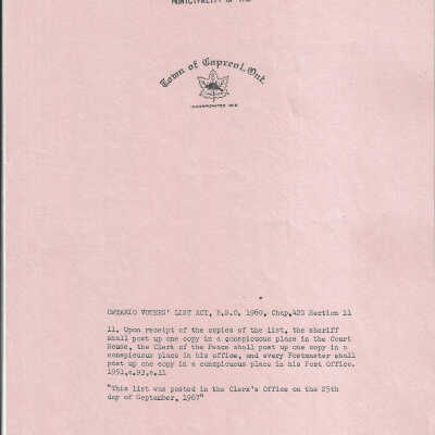 Town of Capreol Voters' List 1967