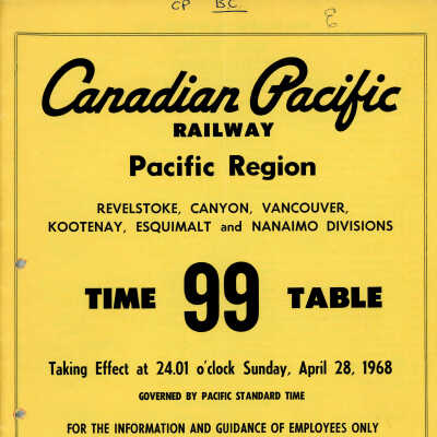 Cp Rail Pacific Region Timetable 99 for April 28 1968, effective 24.01 PST