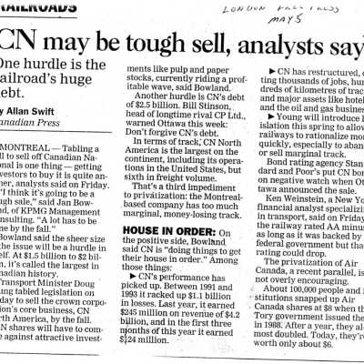 Document, CN May be Tough Sell, Analysts Say.