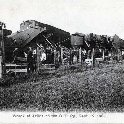Photograph, Wreck at Azilda on the CPR, September 12th 1906.