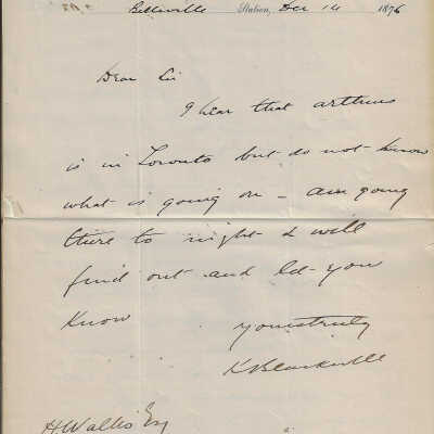 Letters sent to Li from K Blackwell on Grand Trunk Railway Office Of the Assistant Locomotive Superintendent of Belleville Station Letterhead, 1876