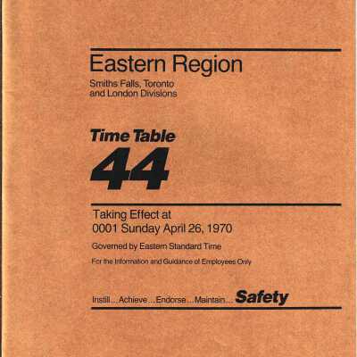 CP Rail Eastern Region Timetable 44 for April 26, 1970, effective 0001 EST