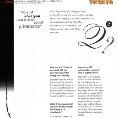 Document, CN Newsletter on Privatization for Employees and Pensioners, September 1995.