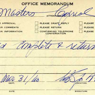 Document, CNR Office Memorandum School Car.