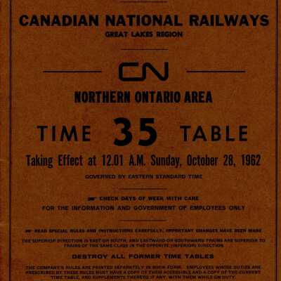 Timetable, Northern Ontario 35, October 28 1962.