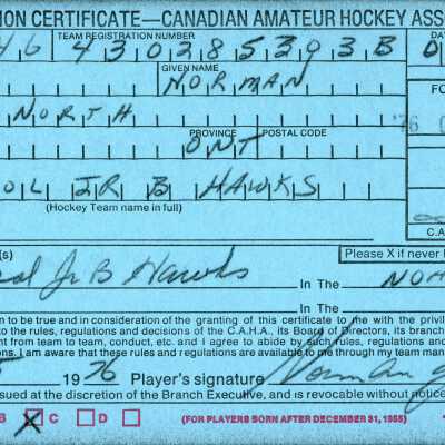 Hockey Player Registration Certificate belonging to Norman Jones