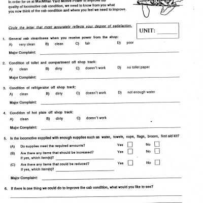 Document, CN Northern Disctrict, Survey of Locomotive Cab Condition, Blank.
