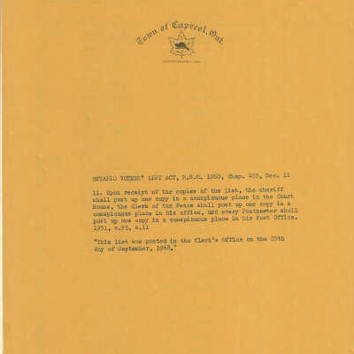 Town of Capreol Voters' List 1968