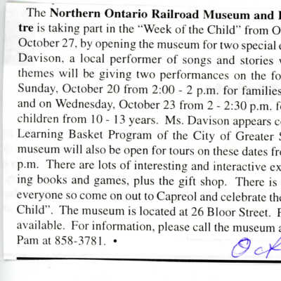 "News from Capreol" in Valley Vision, 23 October 2002
