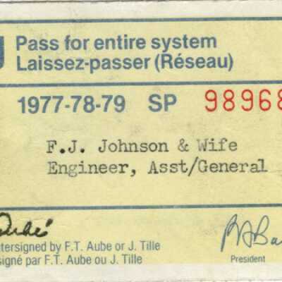 Canadian National Railways Entire System Pass, FJ Johnson and Wife, 1977-1979