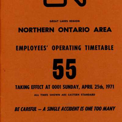 Timetable, Northern Ontario 55, April 25th 1971