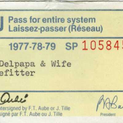 Document, Canadian National Railways Entire System Pass, G DelPapa and Wife, 1977-1979.