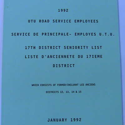 Canadian National Railway, UTU Yard Service Employees, 17th District Seniority List 1992