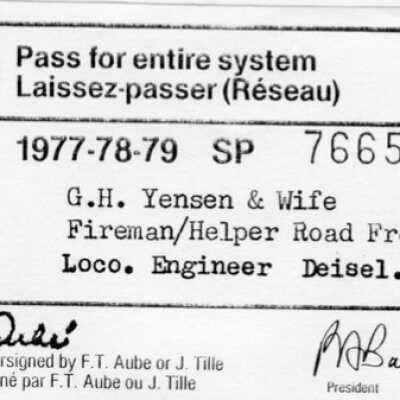 Document, Canadian National Railways Entire System Pass, GH Yensen and Wife, 1977-1979.