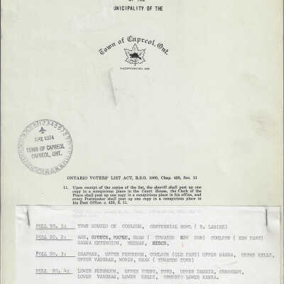 Town of Capreol Voters' List 1970