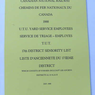 Canadian National Railway, UTU Yard Service Employees, 17th District Seniority List 1988