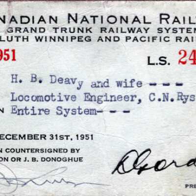 Canadian National: Entire System Pass, H. B Deavy and Wife, 1950