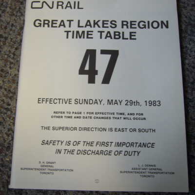 Great Lakes Region employees operating timetable 47 May 29th 1983