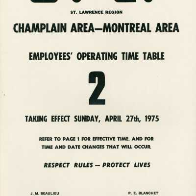 Employee Timetable, CN-CV, St. Lawrence Region, Champlain Area, Montreal Area, Timetable 2, April 27th 1975