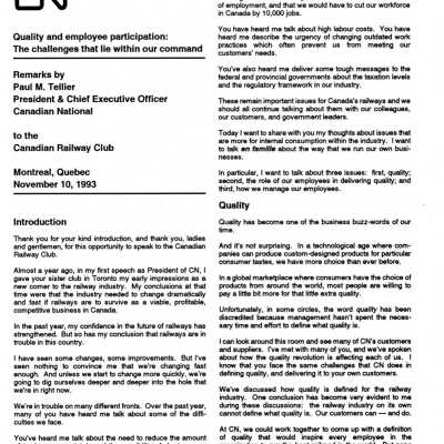 Document, CN Quality and Employee Participation, the Challenges that Lie Within our Command.