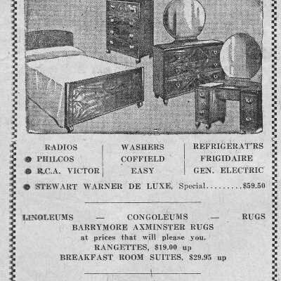 Newspaper Advertisement, Wm. Pearman Barron, Adams Furniture.