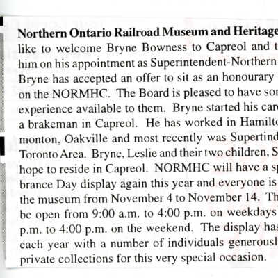 "News from Capreol" in Valley Vision, 30 October 2002