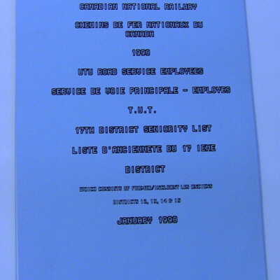 Canadian National Railway, UTU Yard Service Employees, 17th District Seniority List 1990