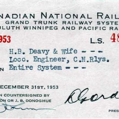 Canadian National: Entire System Pass, H. B. Deavy and Wife, 1952