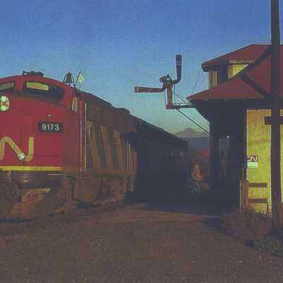 Photograph, CNR Station at Kitwanga, CNR Engine 9173