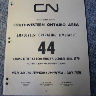 Southwestern Ontario Area employees operating timetable 44 October 25th 1970