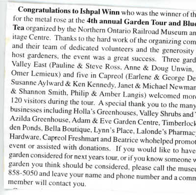 "News from Capreol" in Valley Vision, 7 August 2016