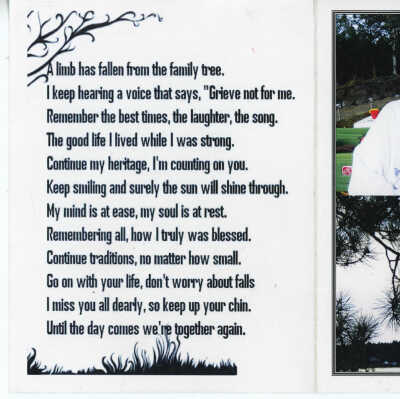Obituary Card for Dave Kilgour (July 13, 2017)