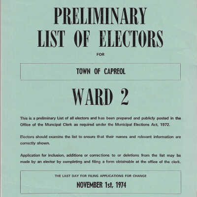 Town of Capreol Voters' List 1974