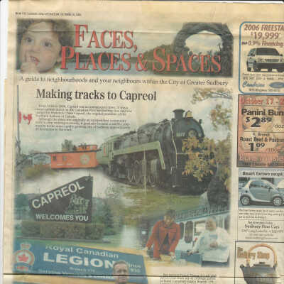 "Making Tracks in Capreol" in The Sudbury Star, October 19 2005