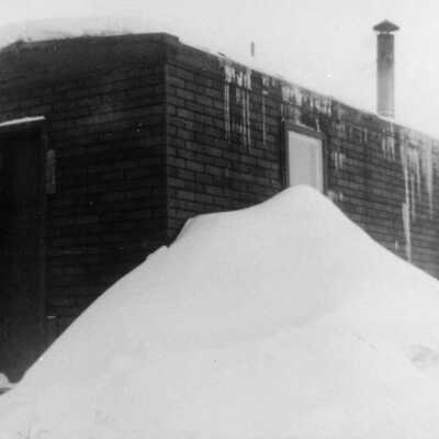 Photograph, CPR Bunkhouse at Cartier Station in winter.