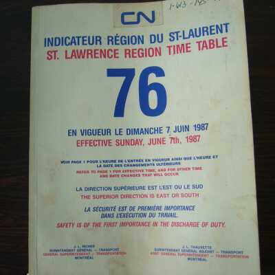 CN St. Lawrence Region Time Table No. 76, Effective Sunday, June 7th, 1987