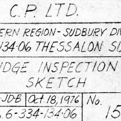 Document, Plan, Canadian Pacific Railway, Eastern Region, Sudbury Division, Thessalon Subdivision, Bridge 134.06, February 20th 1975.