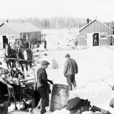 Photograph, Nakina, Ontario, Construction of buildings, April, 1933.