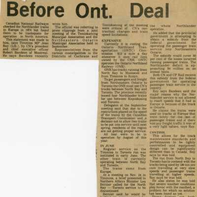 Document, CN Rejected Trains Before Ont Deal.