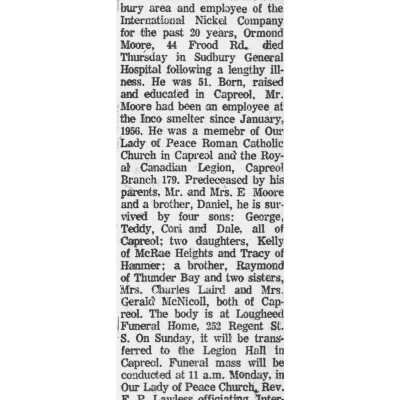 Document, Obituary, Ormond Moore.
