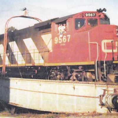 Photograph, Capreol Roundhouse and Turntable, CNR Locomotive 9567.